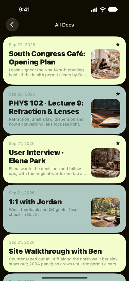 The Phrase library on iPhone in dark mode with the same notes.