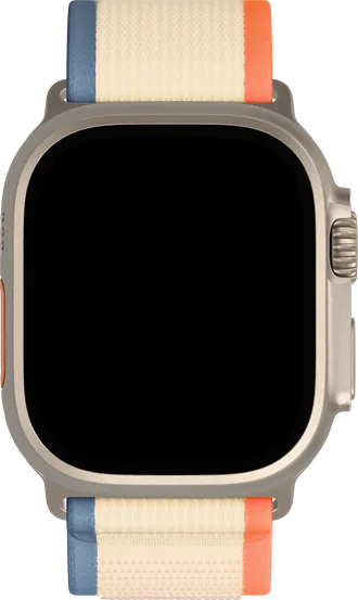 Phrase recording the meeting on Apple Watch Ultra: the timer running, a live waveform, and pause and stop buttons.