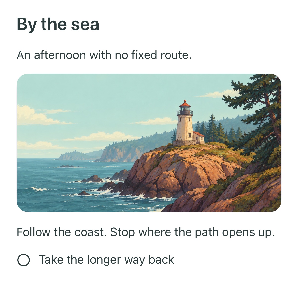 An illustrated coastal note in Phrase, with an image between a short introduction and a checklist.